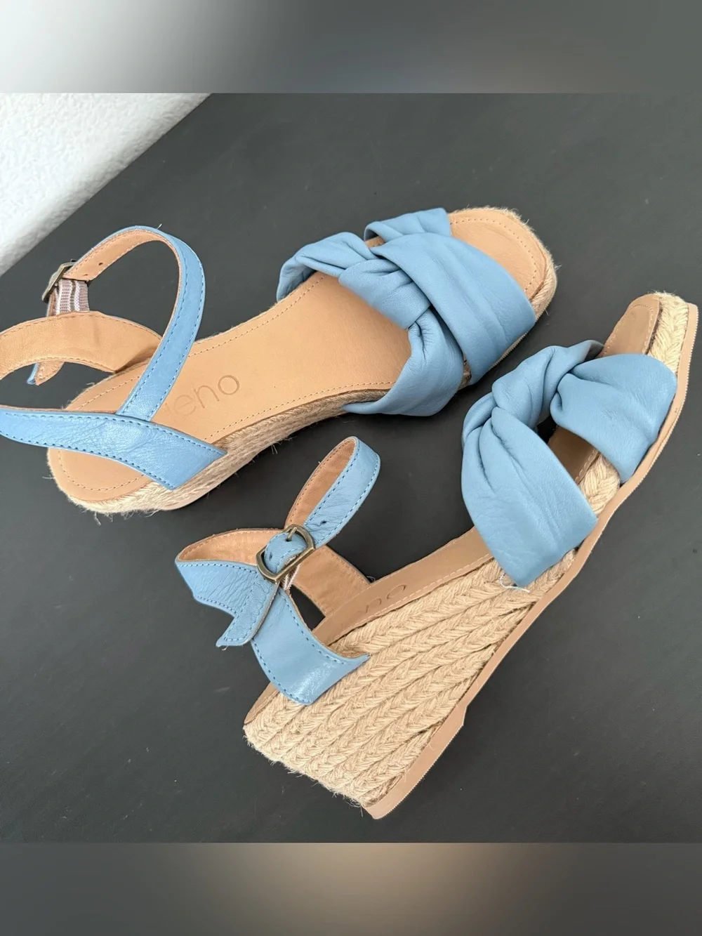 EUC Bueno Blue Leather Knot Espadrille Wedge Sandals